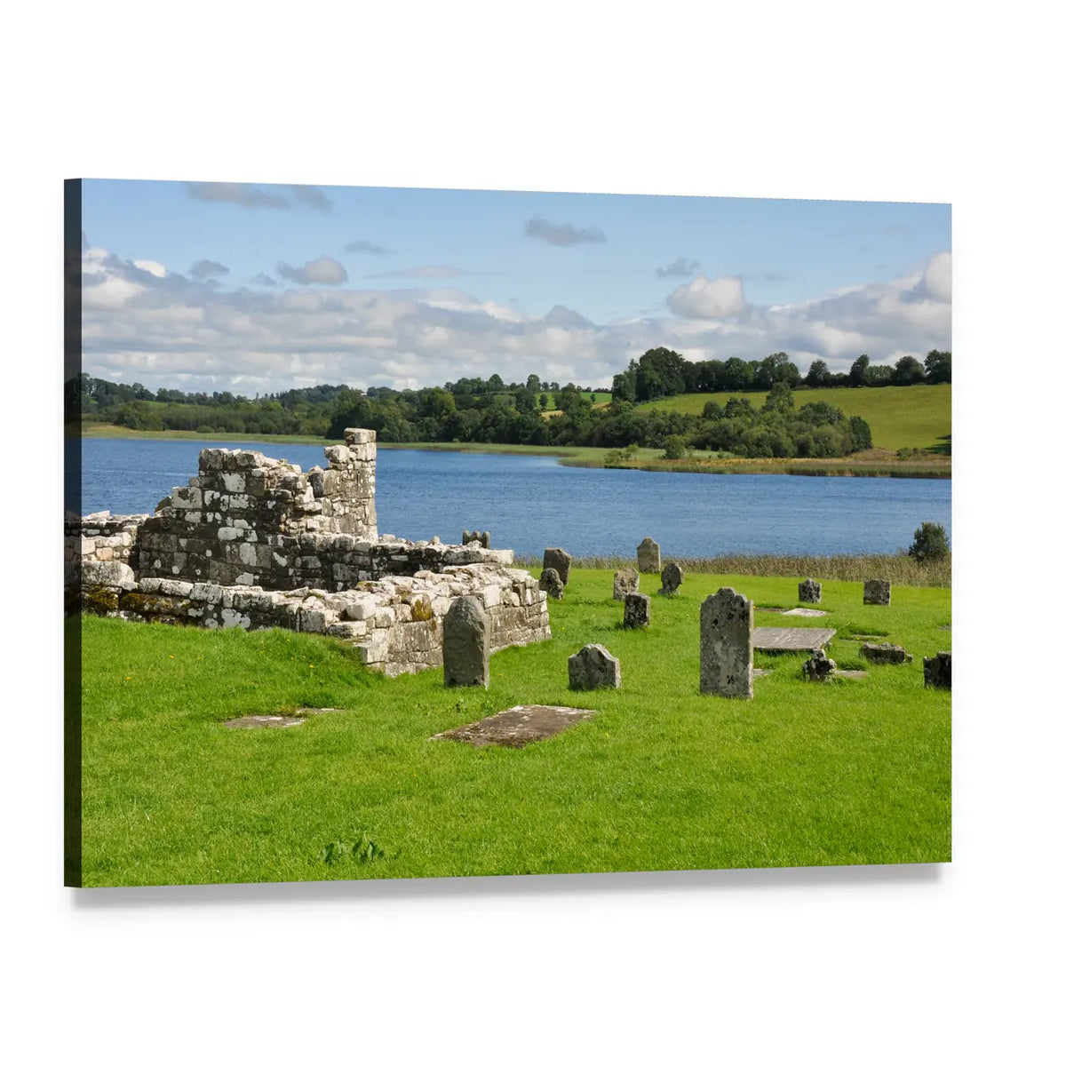 Devenish Island Lakeside Ruins Canvas Wall Art, single panel gallery wrapped canvas, angled product view
