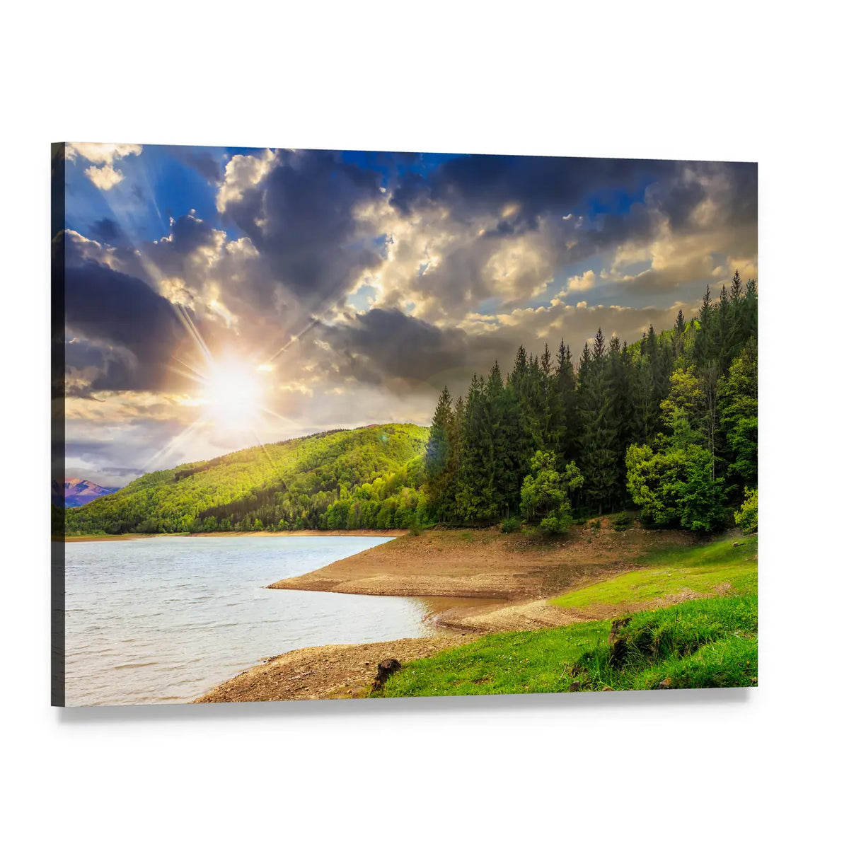 Lake View Near the Forest Canvas Wall Art, single panel gallery wrapped canvas, angled product view