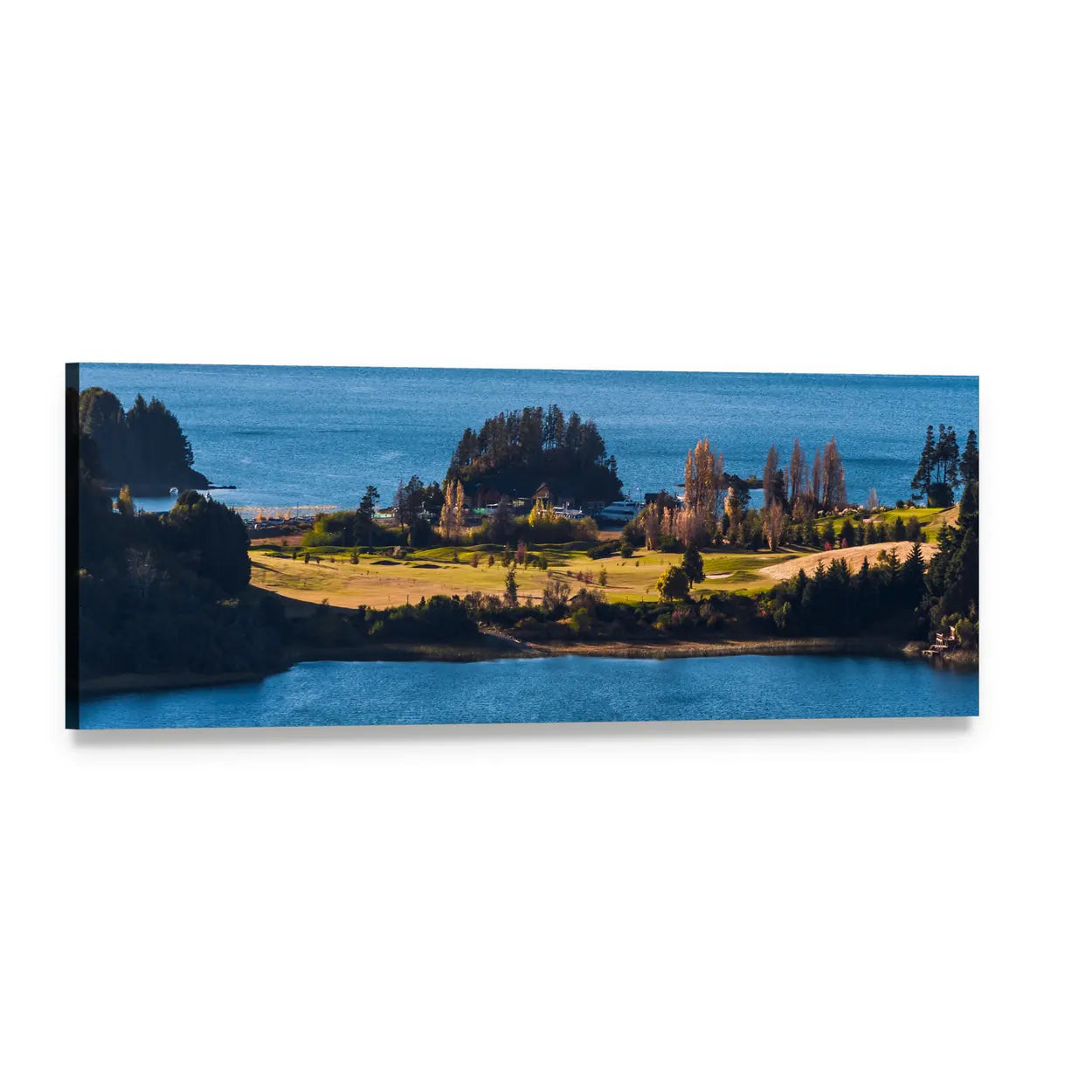 Nahuel Huapi Lake, Patagonia Panoramic Canvas Wall Art, single panel gallery wrapped canvas, angled product view
