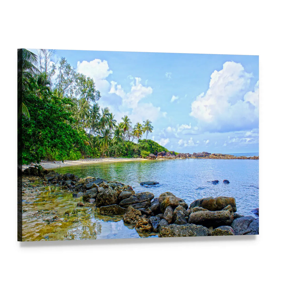 Tropical Beach with Turquoise Water Canvas Wall Art, single panel gallery wrapped canvas, angled product view