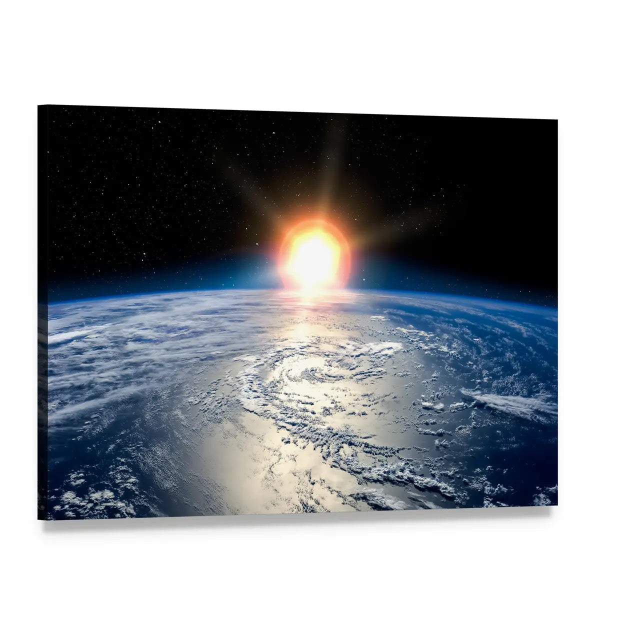 Shining Sun on Planet Earth Canvas Wall Art, single panel gallery wrapped canvas, angled product view