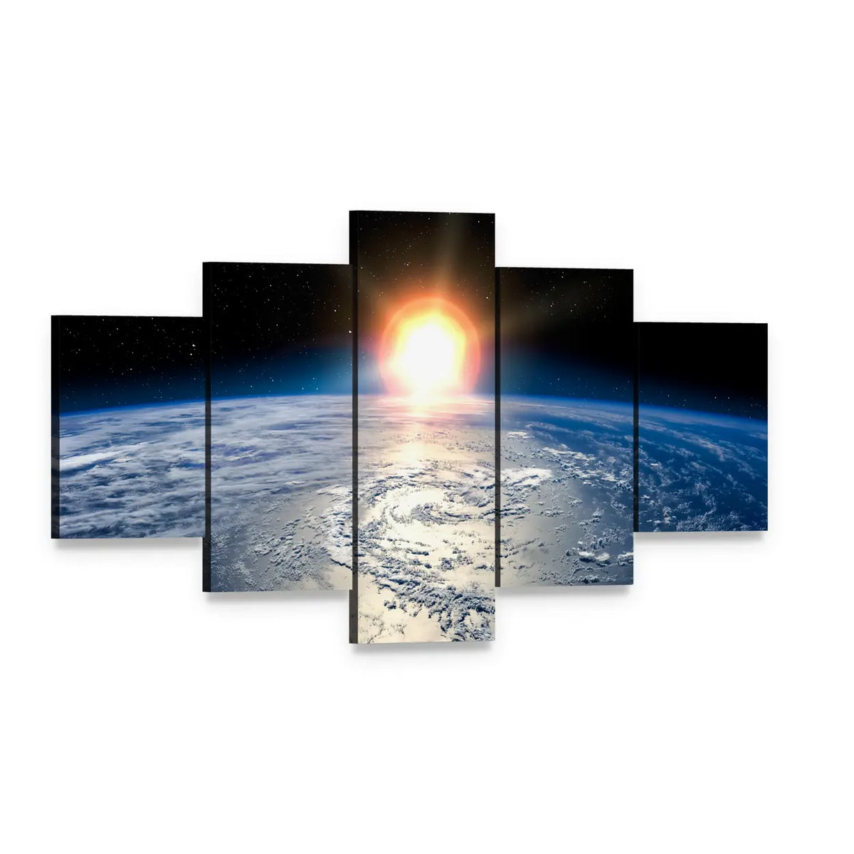 Shining Sun on Planet Earth Canvas Wall Art, 5 panel 5 Star layout gallery wrapped canvas set, angled product view