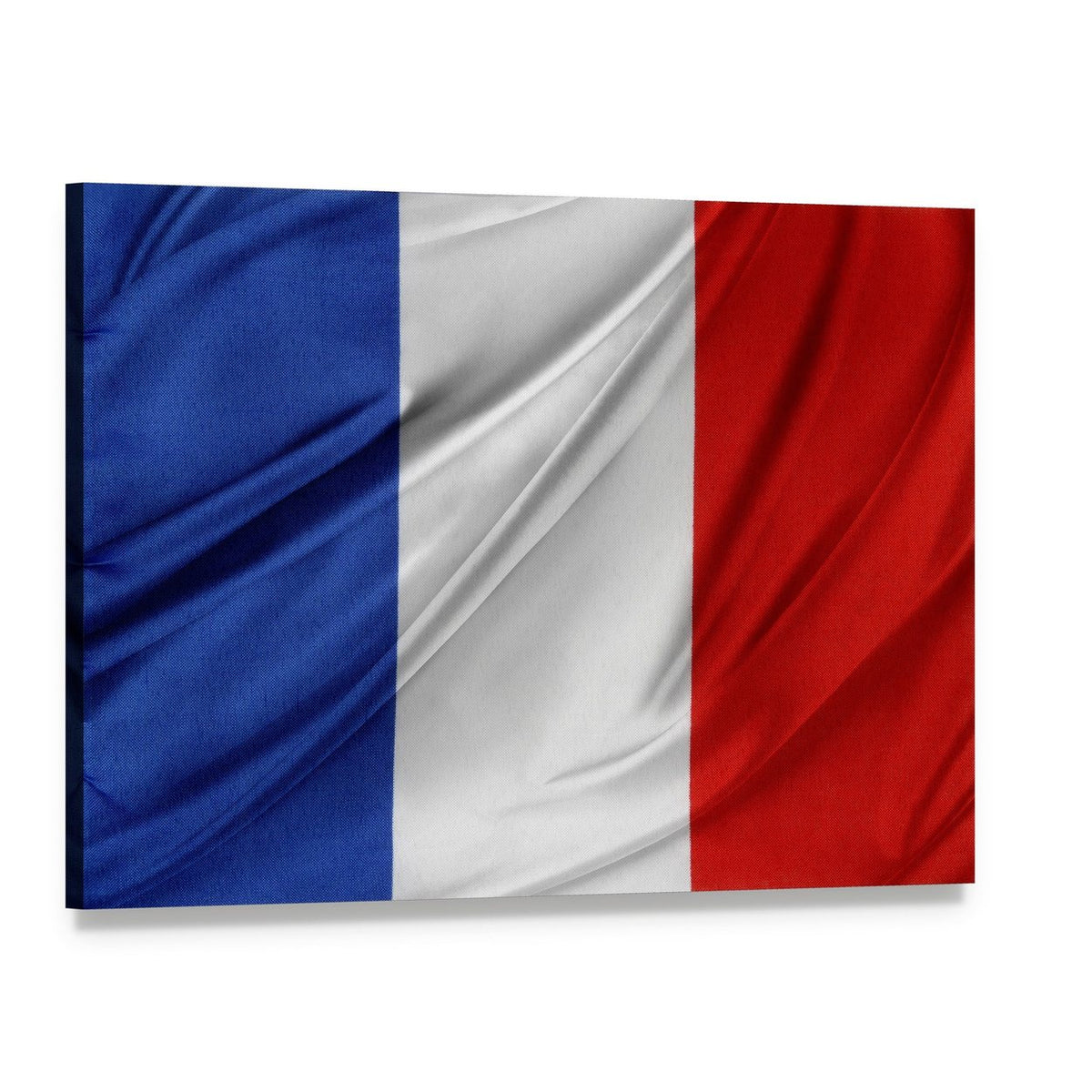 Silky French Flag Canvas Wall Art, single panel gallery wrapped canvas, angled product view