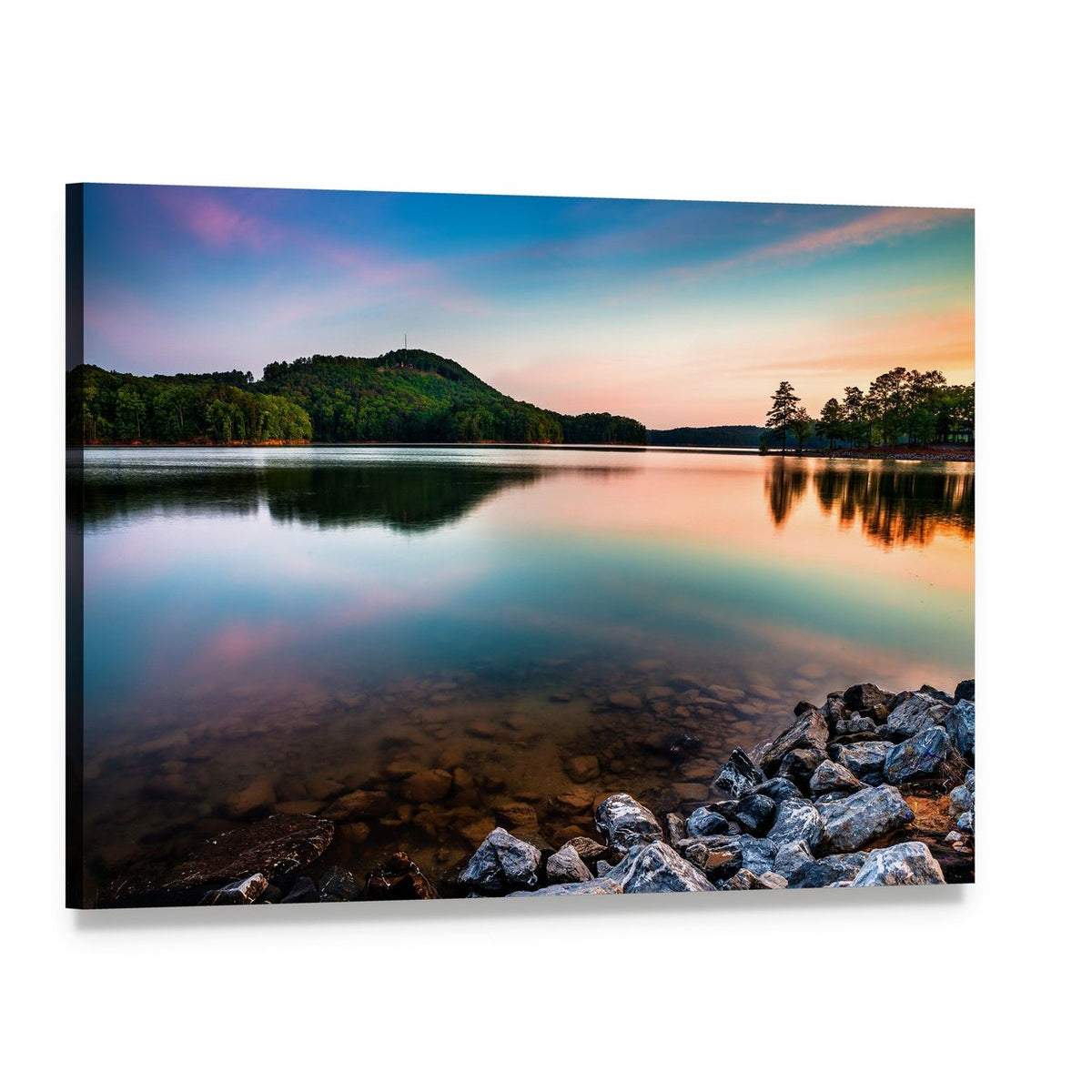 Lake Allatoona Sunrise Canvas Wall Art, single panel gallery wrapped canvas, angled product view