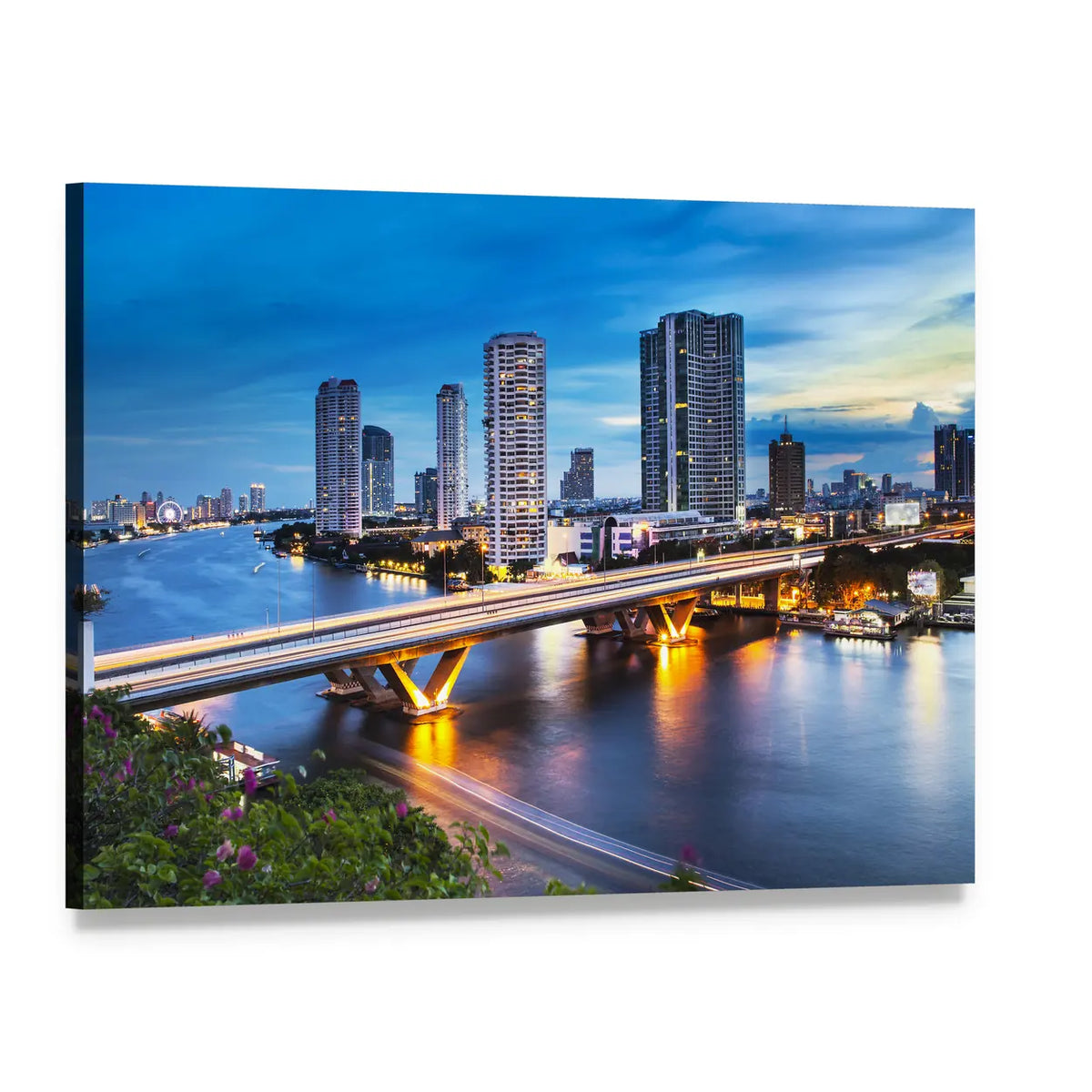 Bridge Over Phraya River Canvas Wall Art, single panel gallery wrapped canvas, angled product view