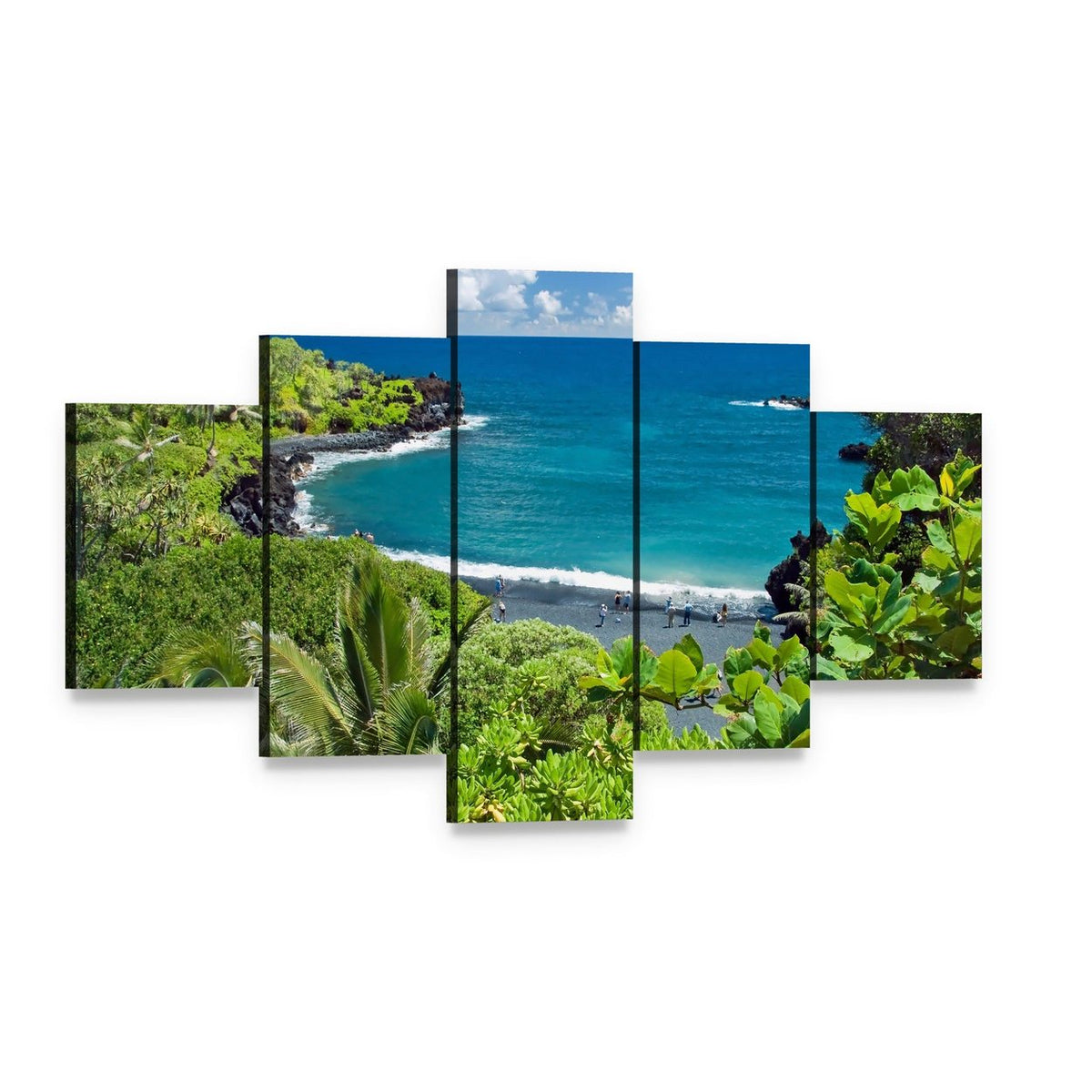 Maui Island Beach with Tropical Plants Canvas Wall Art, 5 panel 5 Star layout gallery wrapped canvas set, angled product view
