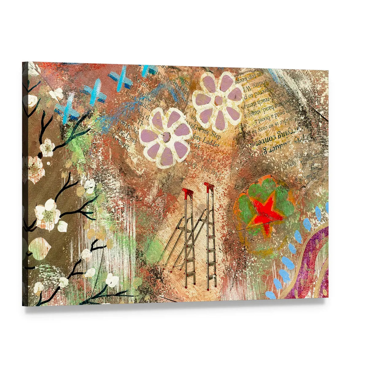 Vintage Cherry Blossom Collage Canvas Wall Art, single panel gallery wrapped canvas, angled product view