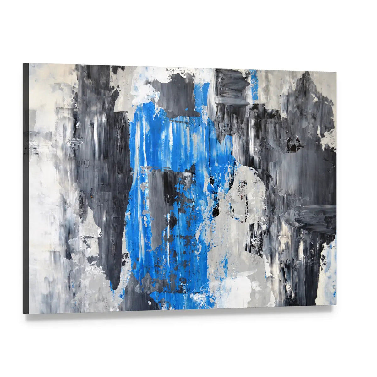 Blue Abstract with Palette Knife Texture Canvas Wall Art, single panel gallery wrapped canvas, angled product view