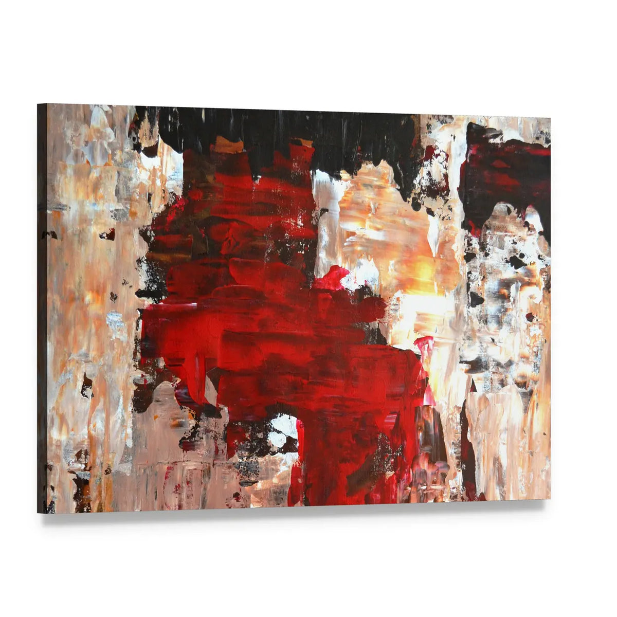 Bold Impasto Abstract in Red and Black Canvas Wall Art, single panel gallery wrapped canvas, angled product view