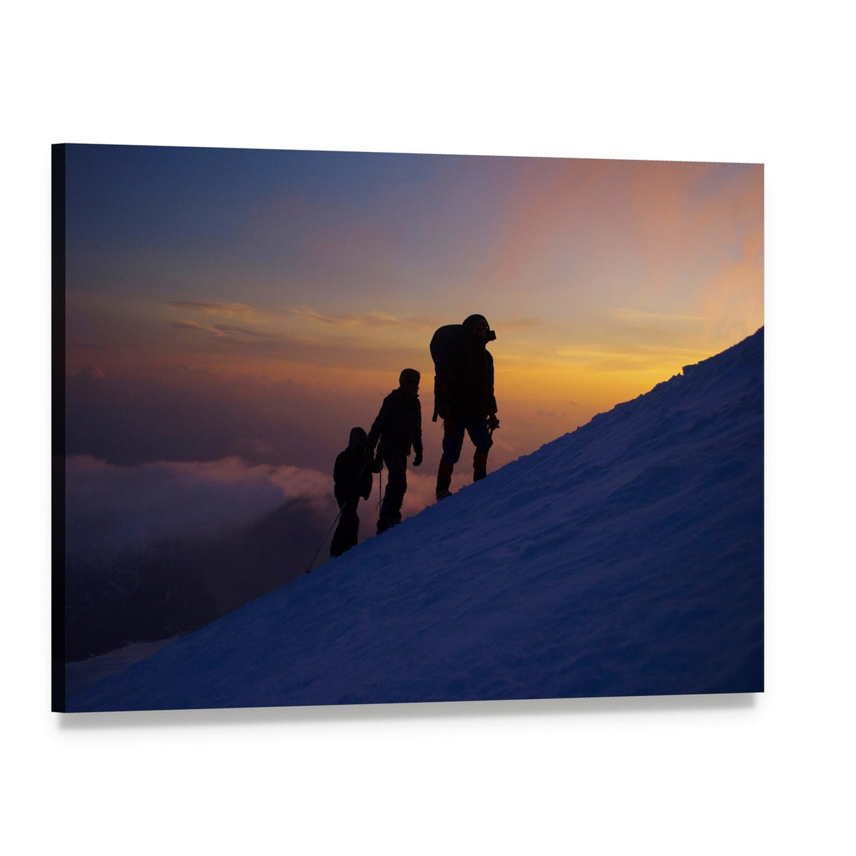 Climbers on Everest at Dusk Canvas Wall Art, single panel gallery wrapped canvas, angled product view