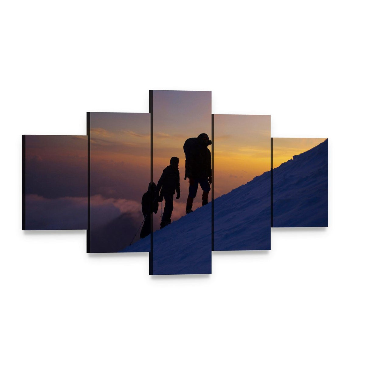 Climbers on Everest at Dusk Canvas Wall Art, 5 panel 5 Star layout gallery wrapped canvas set, angled product view