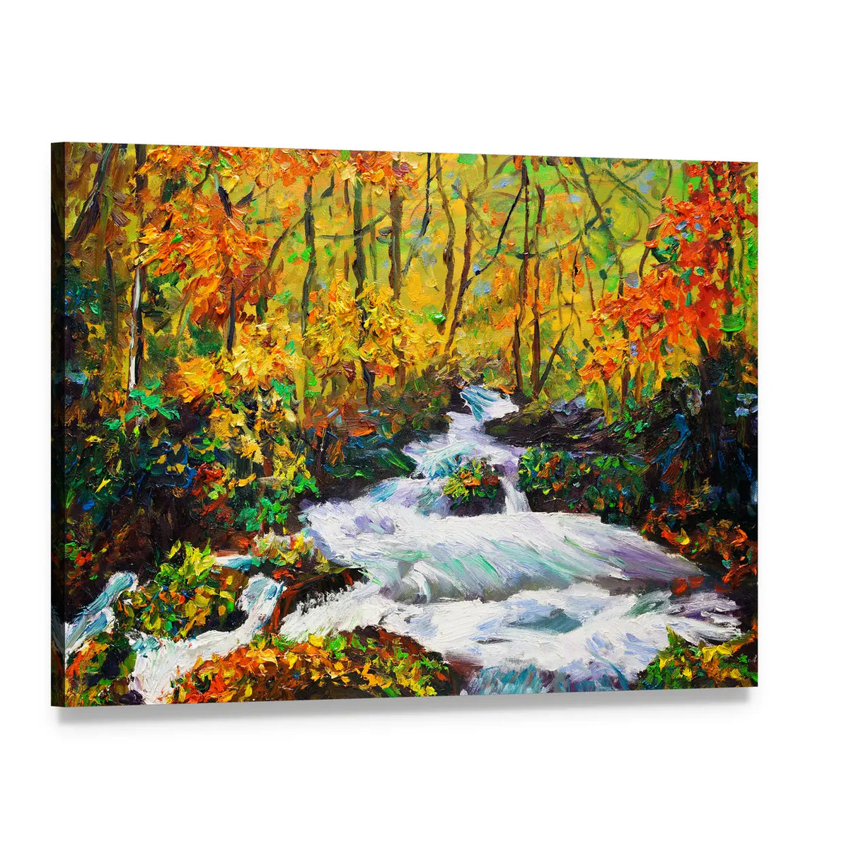 Autumn Maple Waterfall Canvas Wall Art, single panel gallery wrapped canvas, angled product view