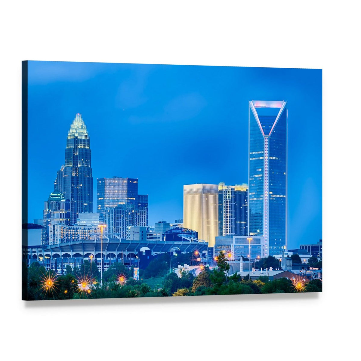 Charlotte Financial District at Night Canvas Wall Art, single panel gallery wrapped canvas, angled product view