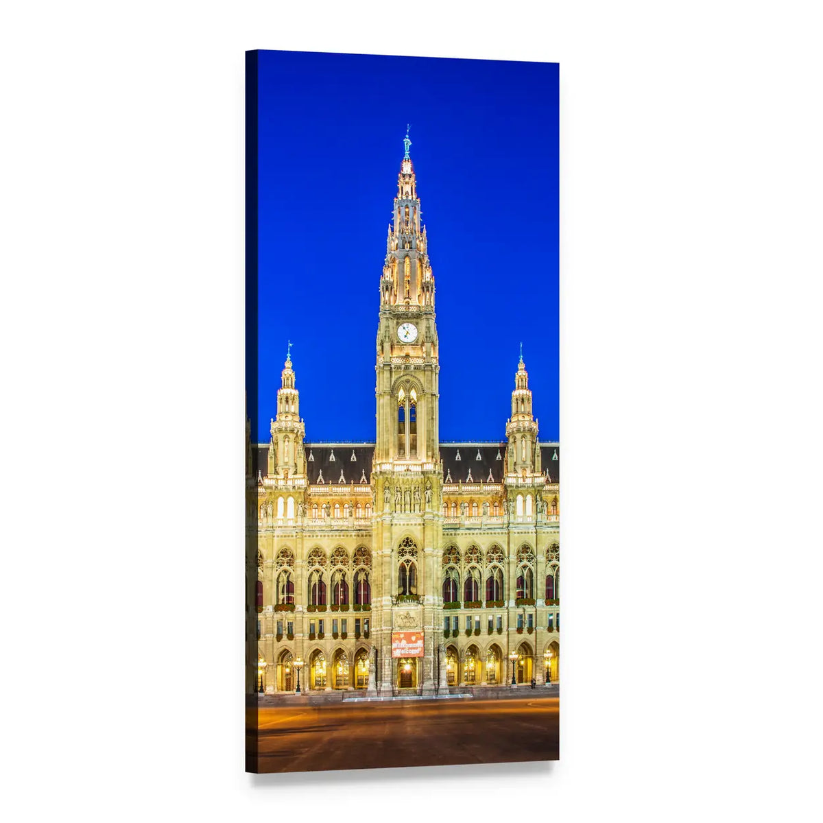 Vienna Rathaus at Night Vertical Canvas Wall Art, 1 panel 1 Vertical layout gallery wrapped canvas set, angled product view