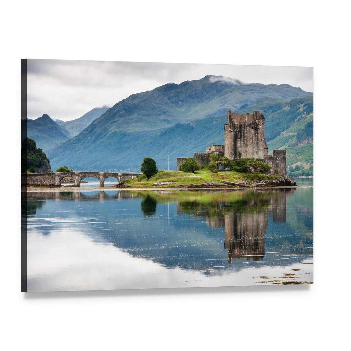 Eilean Donan Castle Canvas Wall Art, single panel gallery wrapped canvas, angled product view