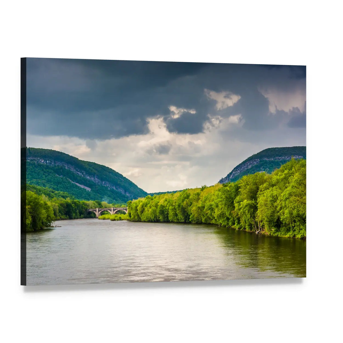 Delaware River with Stone Bridge Canvas Wall Art, single panel gallery wrapped canvas, angled product view