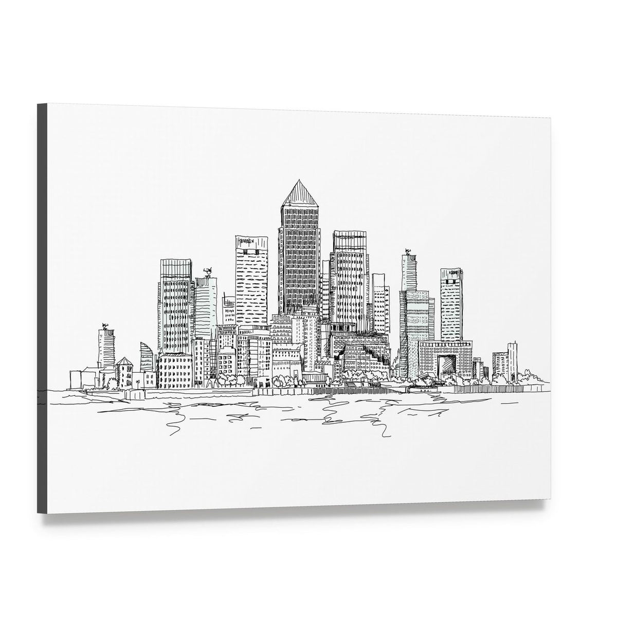 Canary Wharf Pen and Ink Sketch Canvas Wall Art, single panel gallery wrapped canvas, angled product view