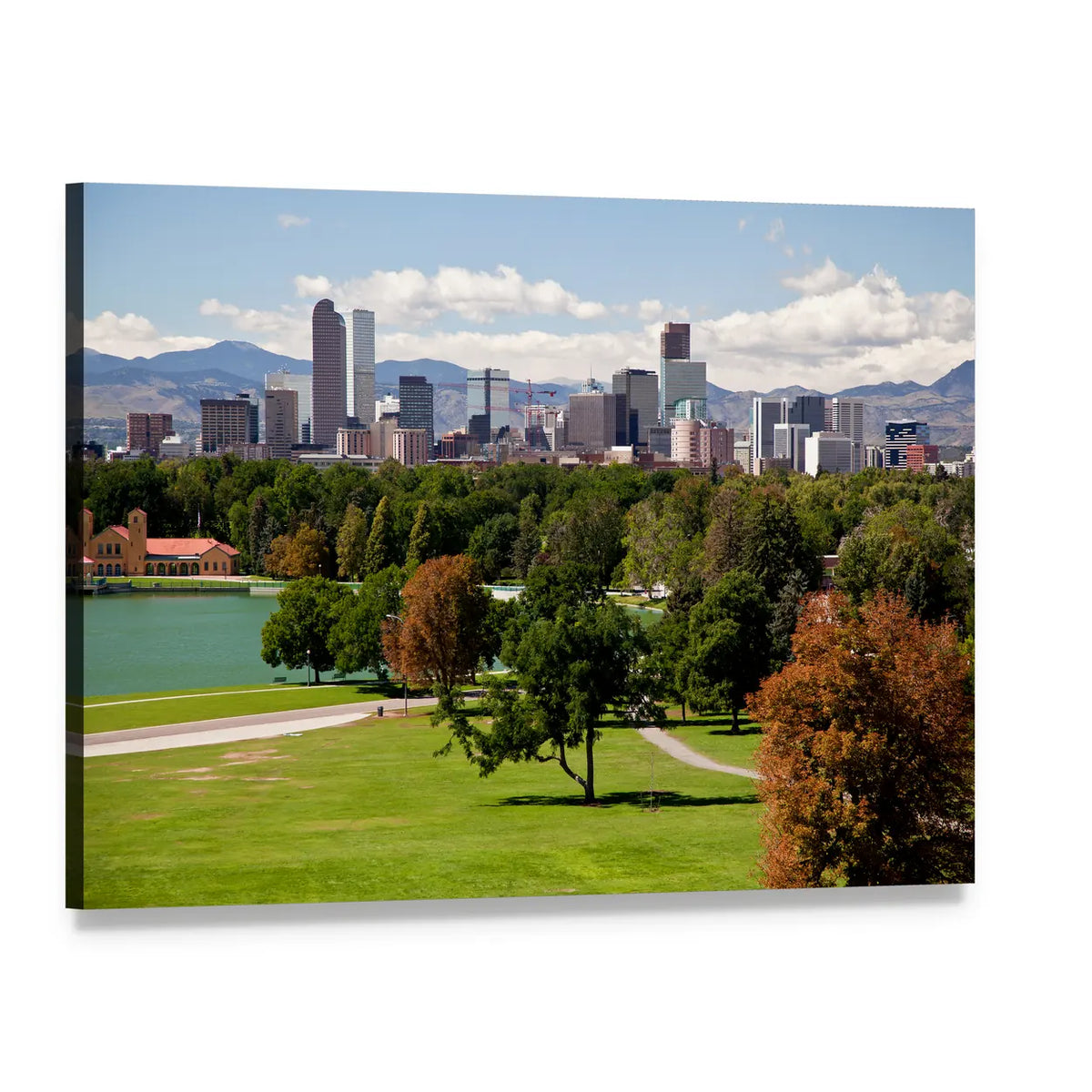 Denver Skyline Canvas Wall Art, single panel gallery wrapped canvas, angled product view