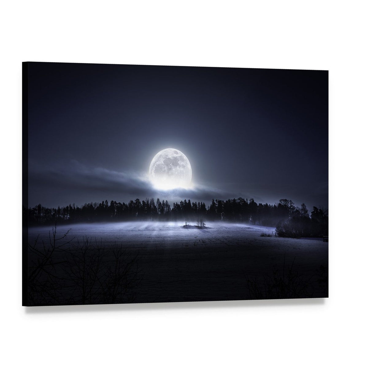 Moon Rising Over Forest Canvas Wall Art, single panel gallery wrapped canvas, angled product view