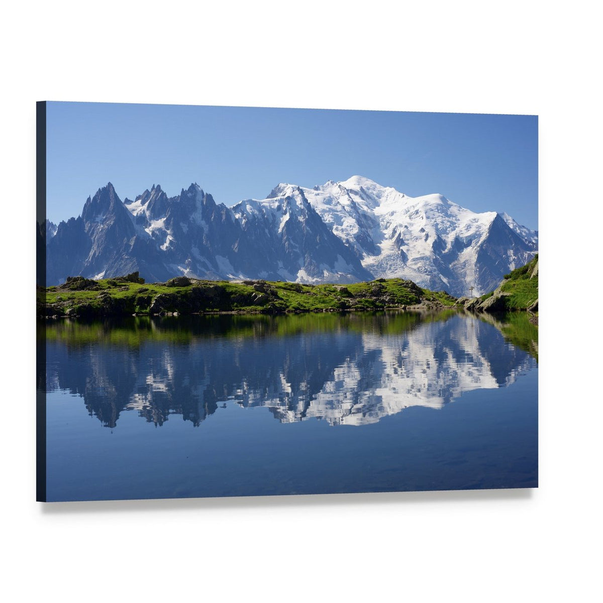 Lake Reflection with Snow-capped Peaks Canvas Wall Art, single panel gallery wrapped canvas, angled product view