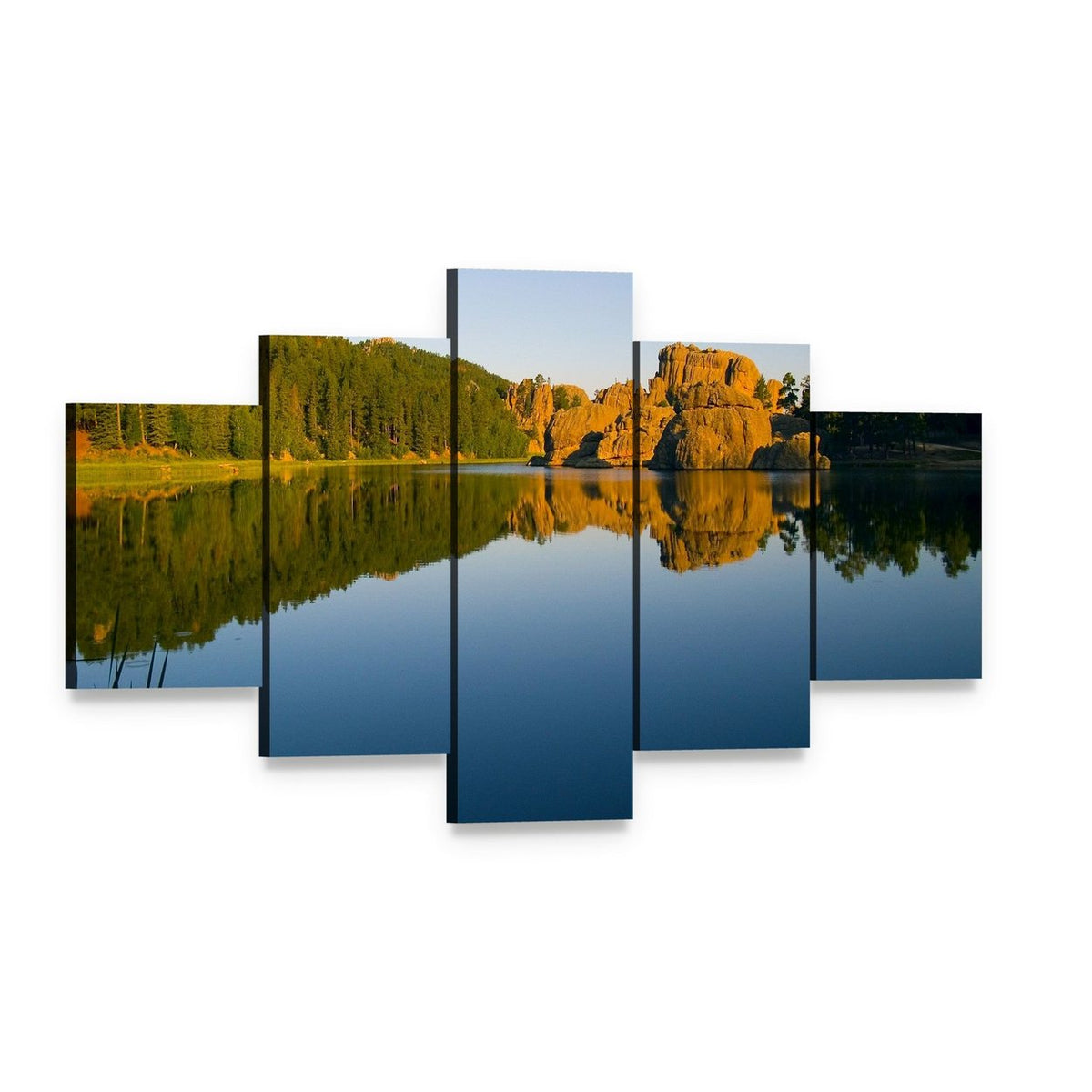 Sylvan Lake in Black Hills Canvas Wall Art, 5 panel 5 Star layout gallery wrapped canvas set, angled product view