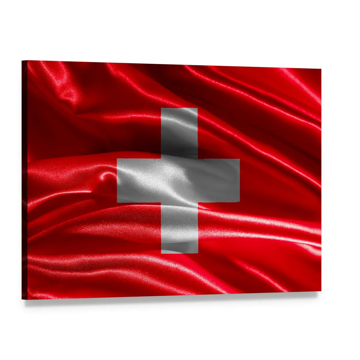 Wavy Switzerland Flag Canvas Wall Art, single panel gallery wrapped canvas, angled product view