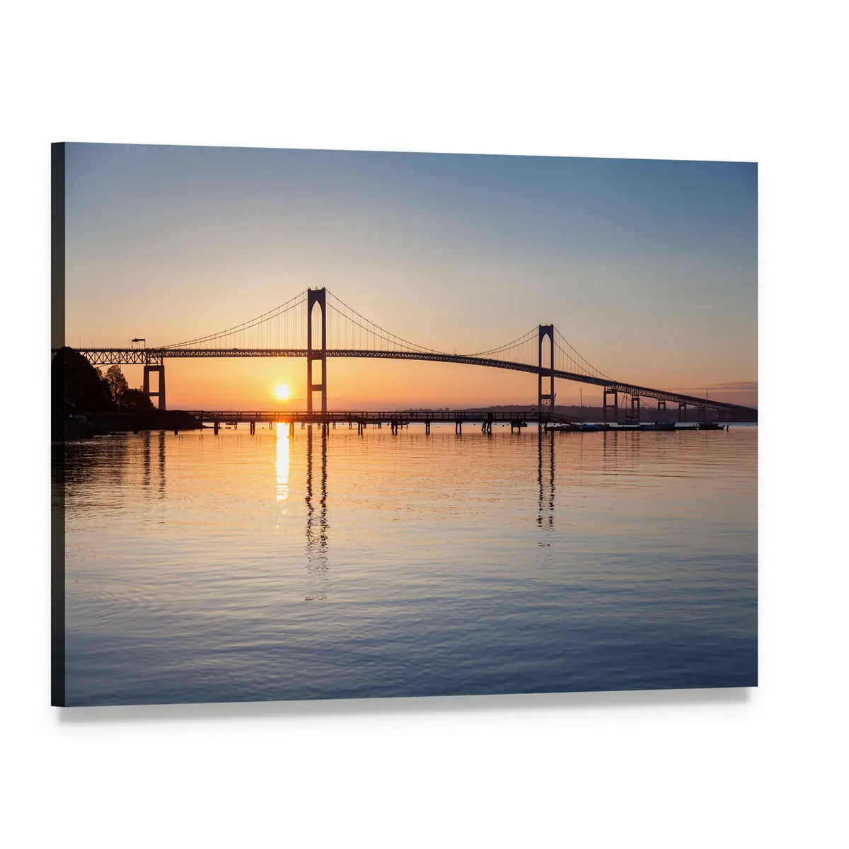 Sunrise Over Newport Bridge Canvas Wall Art, single panel gallery wrapped canvas, angled product view