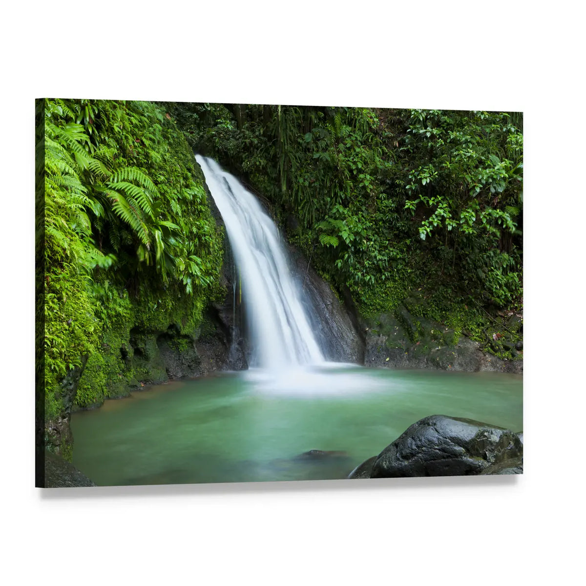 Waterfall in Guadeloupe National Park Canvas Wall Art, single panel gallery wrapped canvas, angled product view