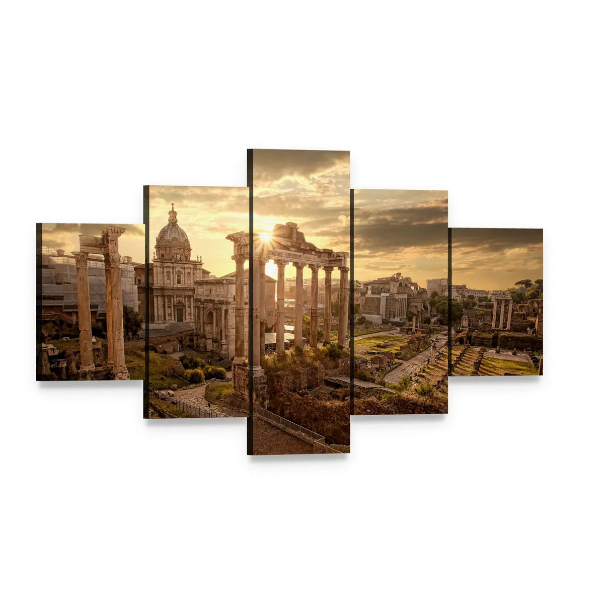 Roman Ruins at Sunset Canvas Wall Art, 5 panel 5 Star layout gallery wrapped canvas set, angled product view