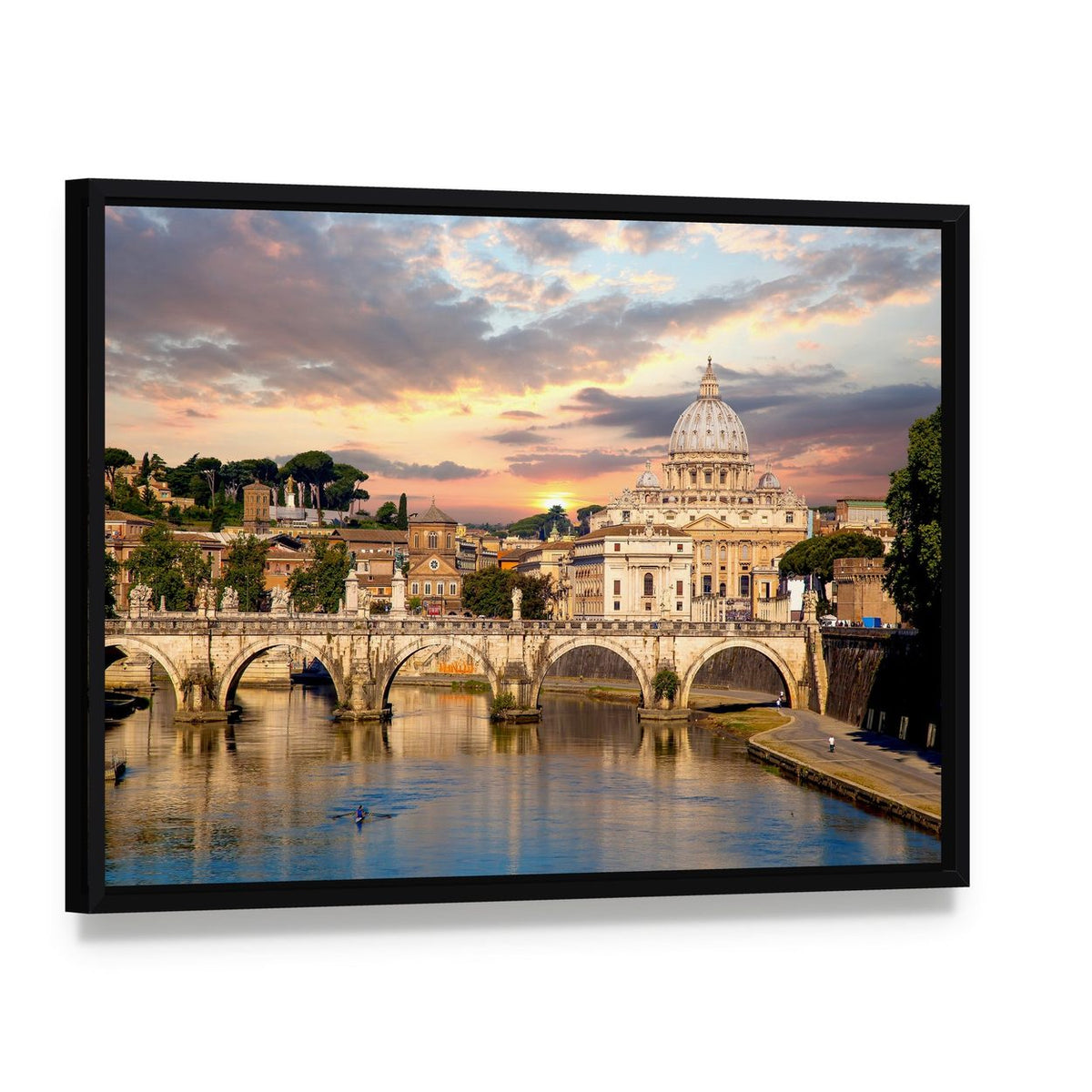 Basilica Di San Pietro with Bridge Canvas Wall Art, framed canvas in a black floater frame, angled product view