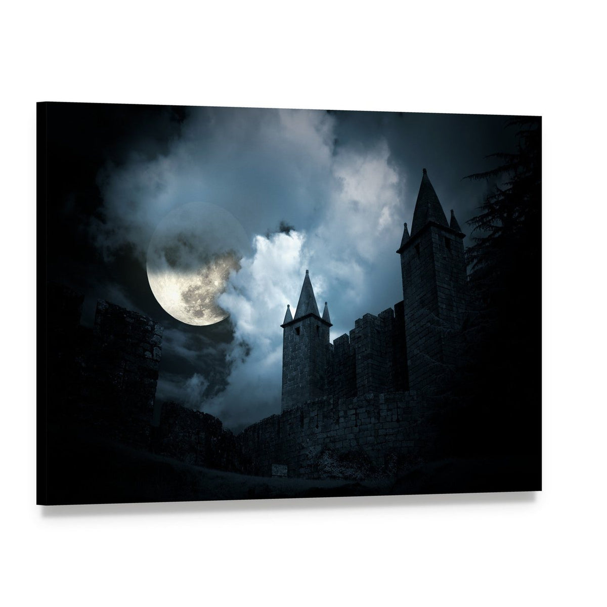 Mysterious Medieval Castle Canvas Wall Art, single panel gallery wrapped canvas, angled product view
