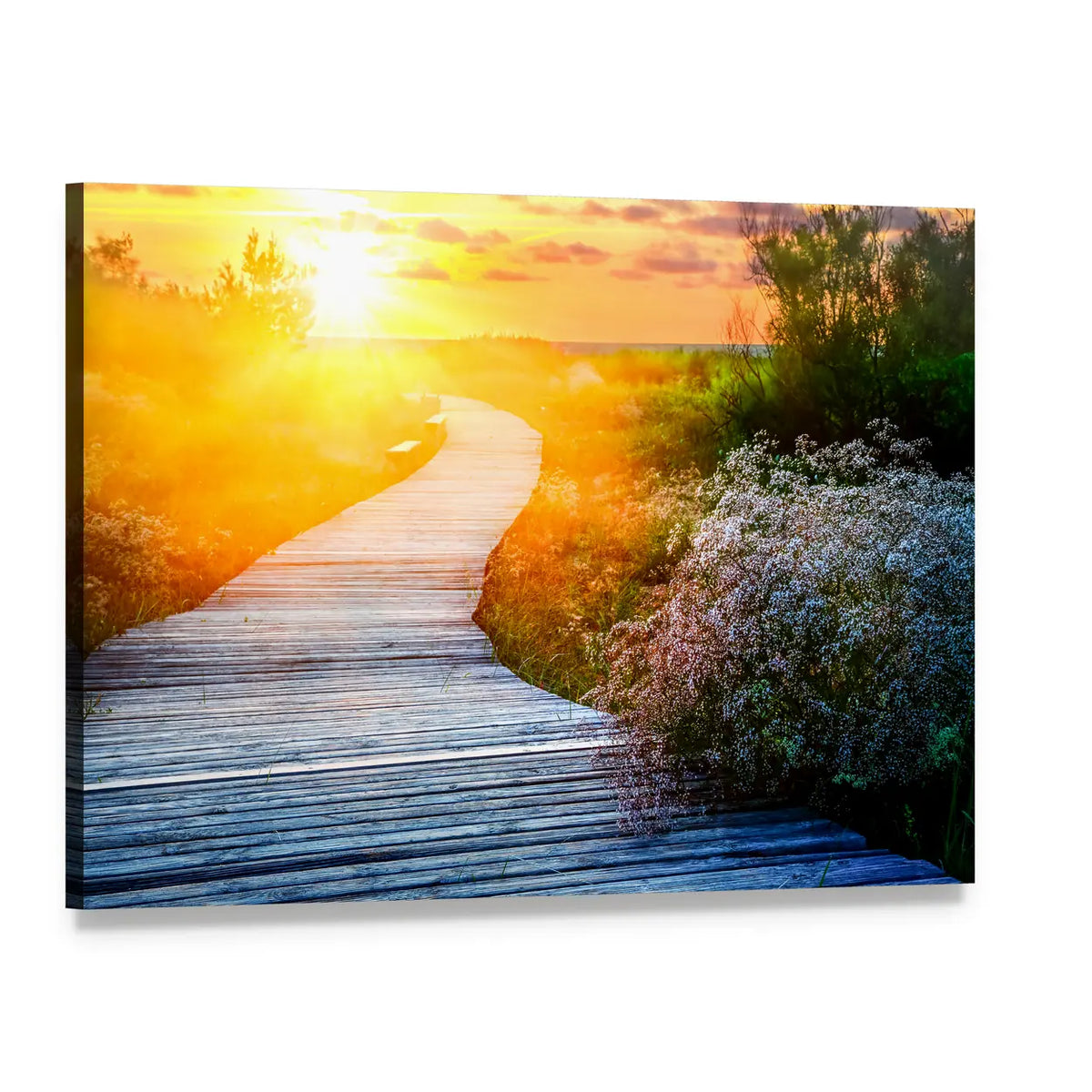 Wooden Boardwalk Over Coastal Dunes Canvas Wall Art, single panel gallery wrapped canvas, angled product view