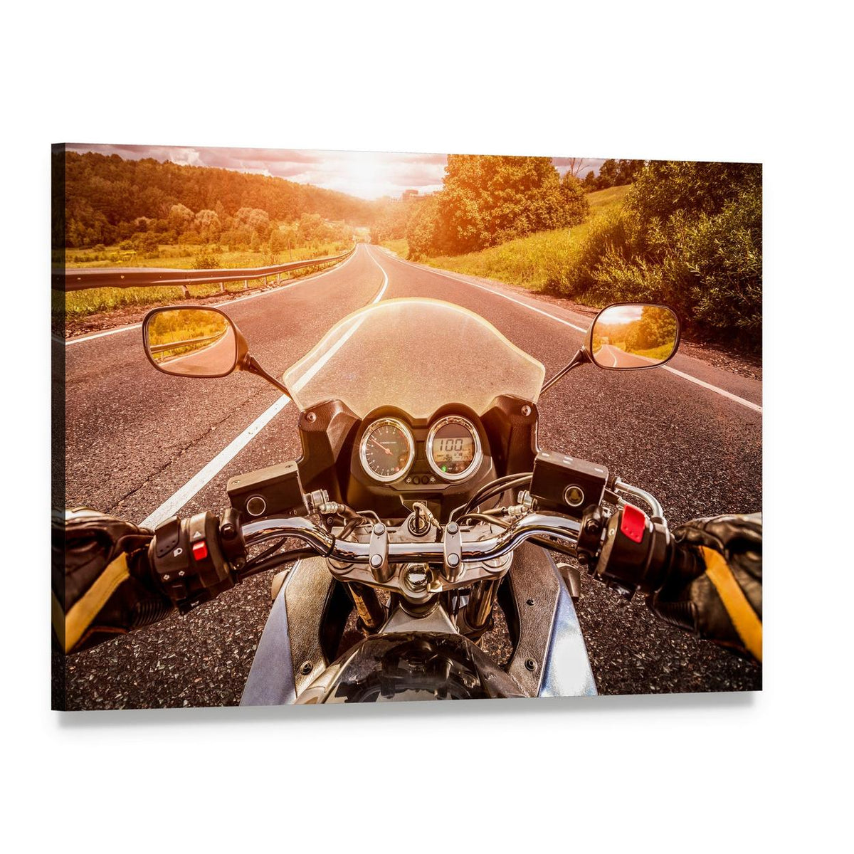 Biker First Person View Canvas Wall Art, single panel gallery wrapped canvas, angled product view