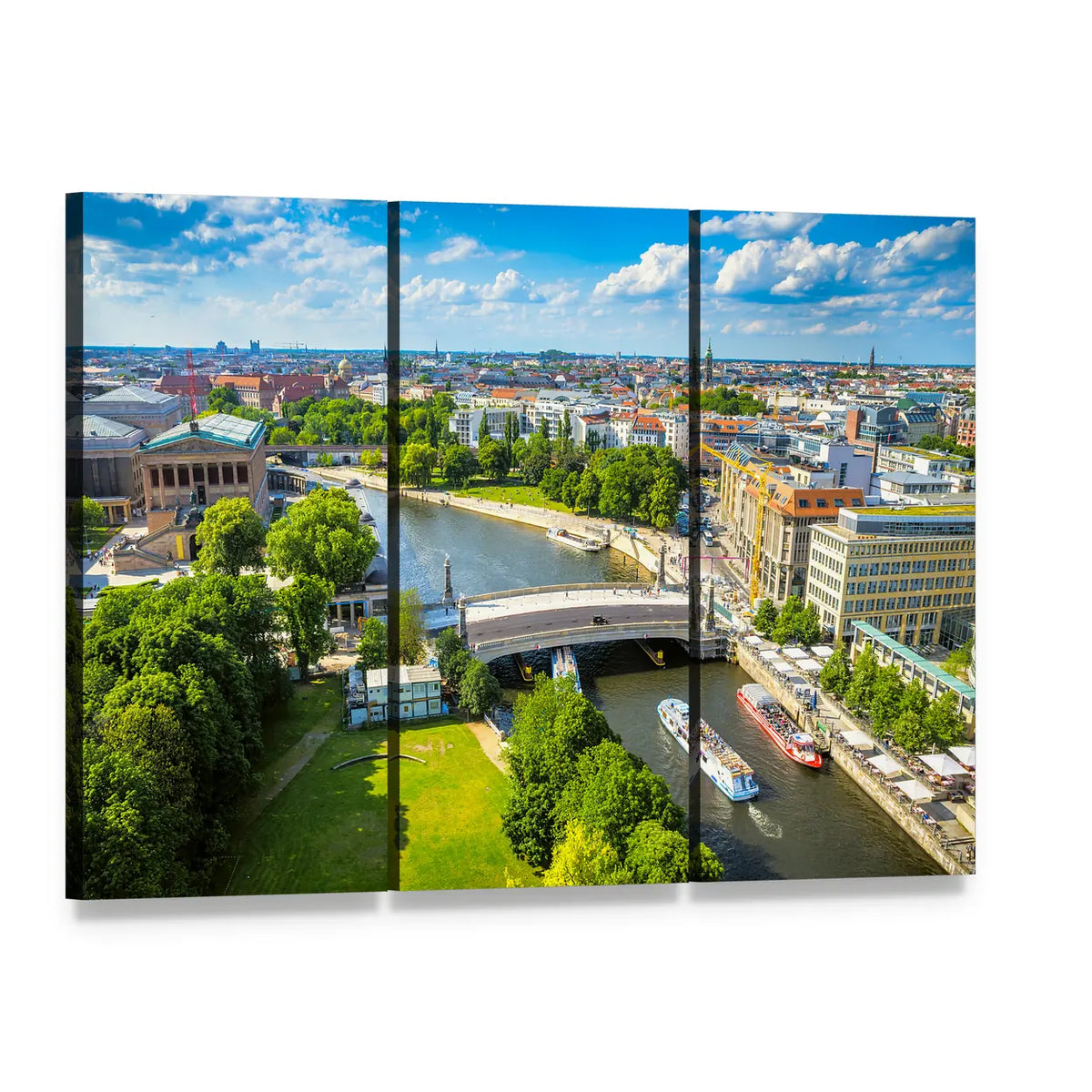 Potsdam River View, Berlin Canvas Wall Art, 3 panel 3 Horizontal layout gallery wrapped canvas set, angled product view