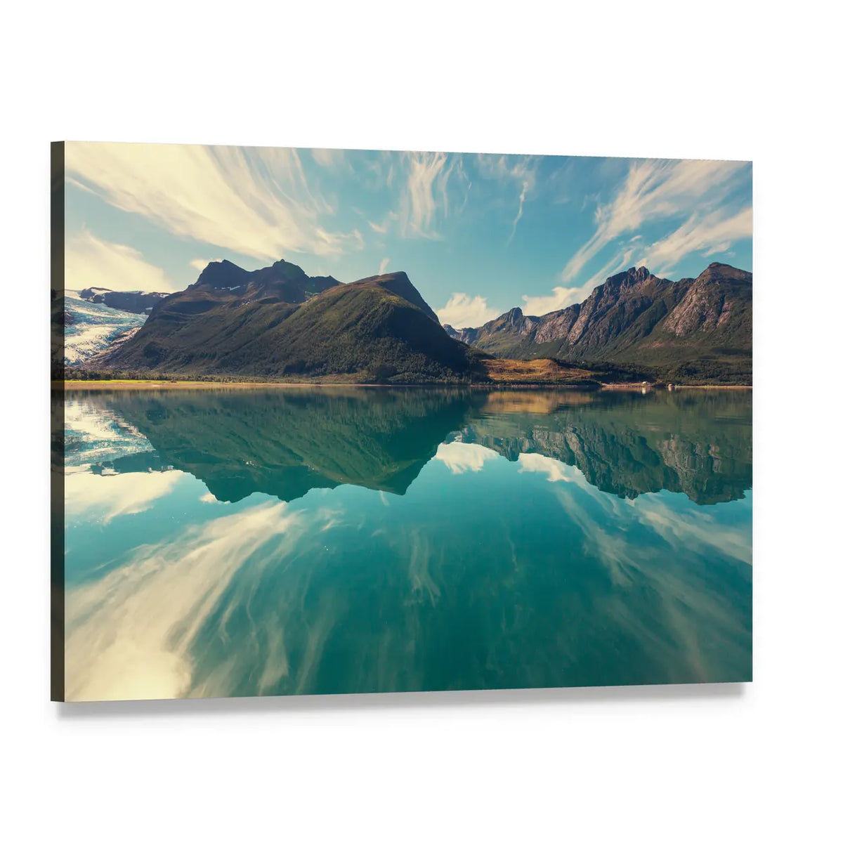 Svartisen Glacier Lake Reflection Canvas Wall Art, single panel gallery wrapped canvas, angled product view