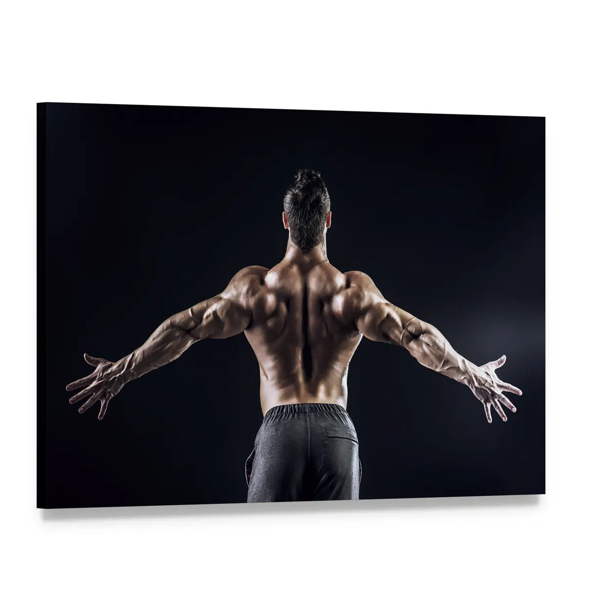 Muscular Man with Outspread Arms Canvas Wall Art, single panel gallery wrapped canvas, angled product view