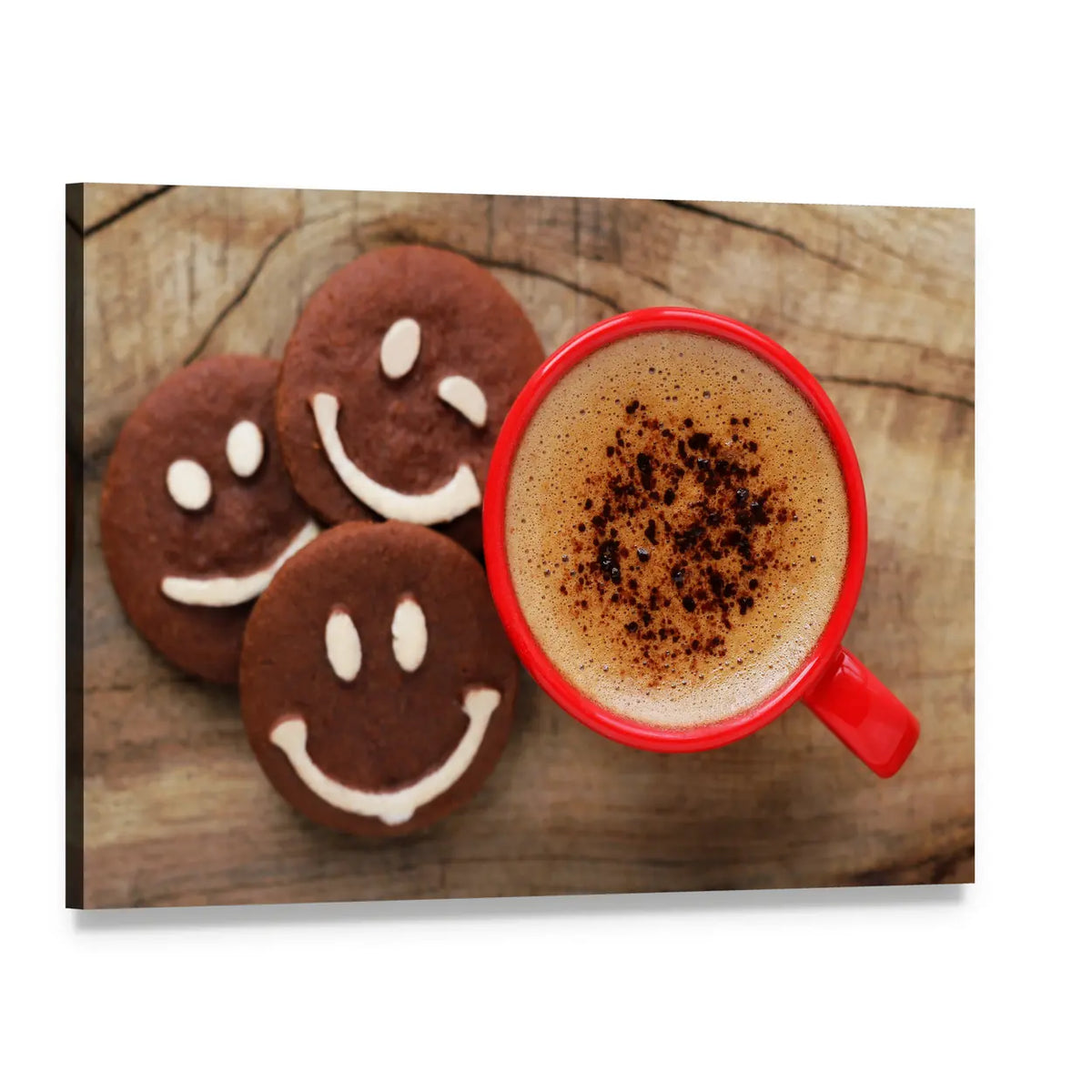 Red Coffee Cup with Cookies Canvas Wall Art, single panel gallery wrapped canvas, angled product view