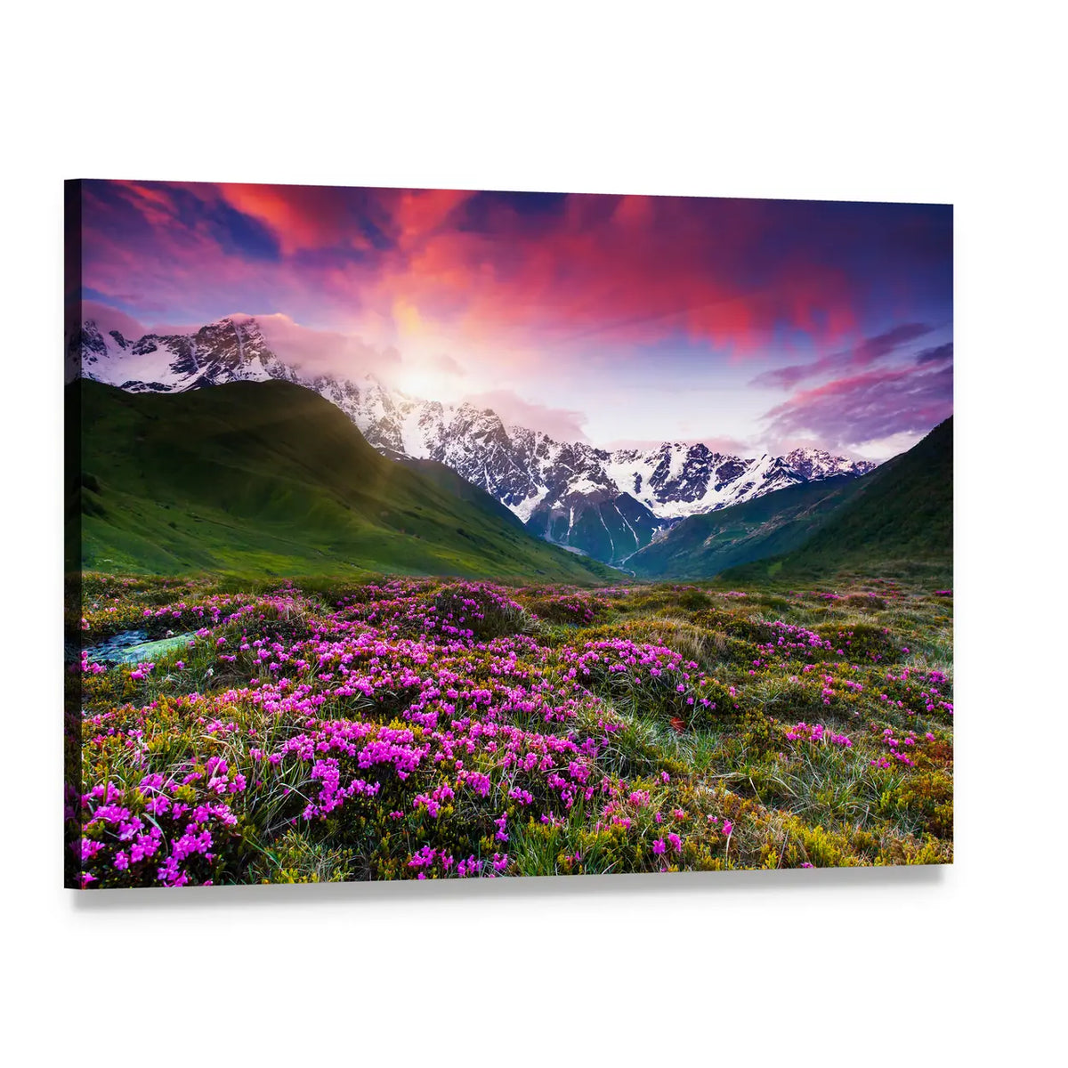 Sunset at Mt Shkhara Canvas Wall Art, single panel gallery wrapped canvas, angled product view