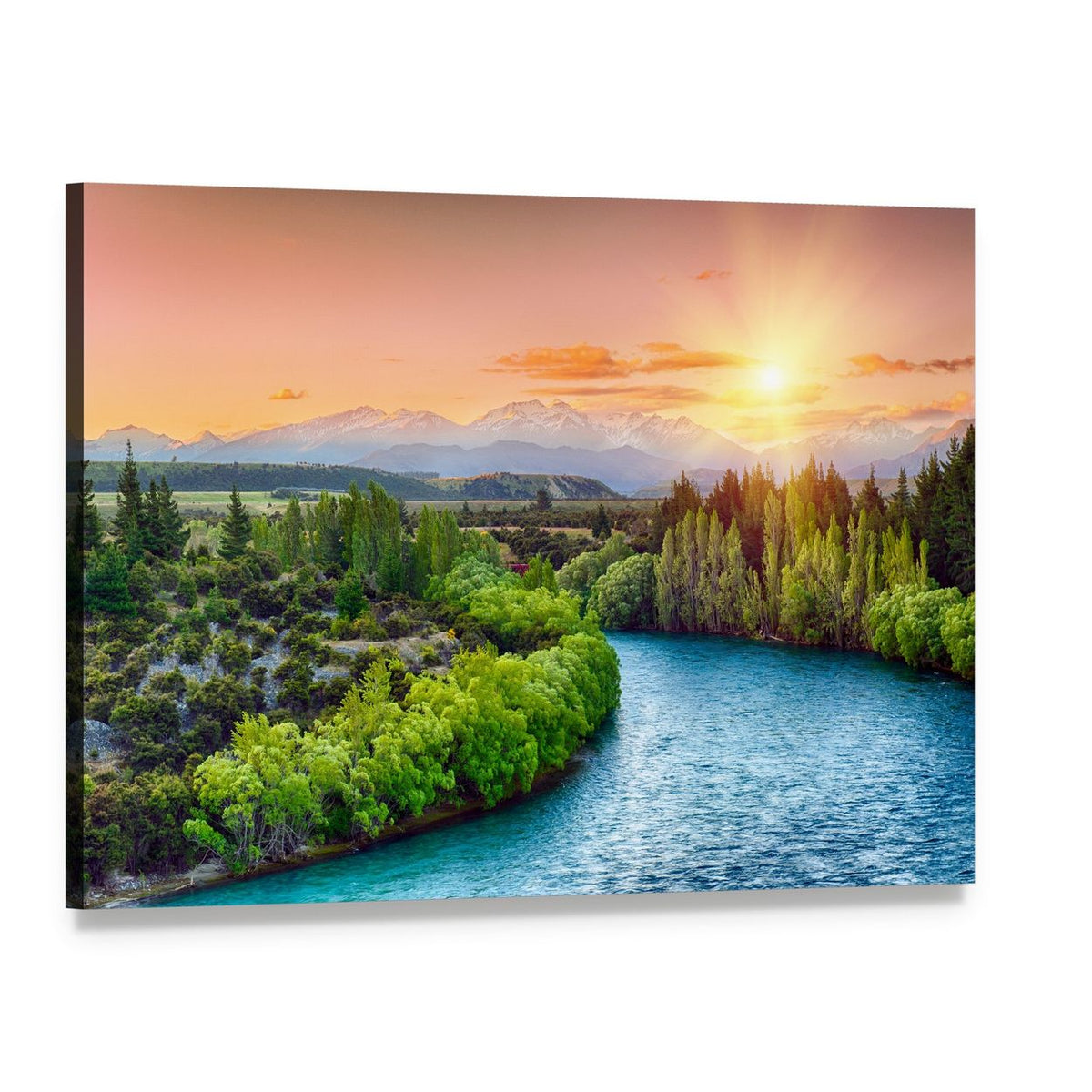 Sunset Over Winding River Bend Canvas Wall Art, single panel gallery wrapped canvas, angled product view