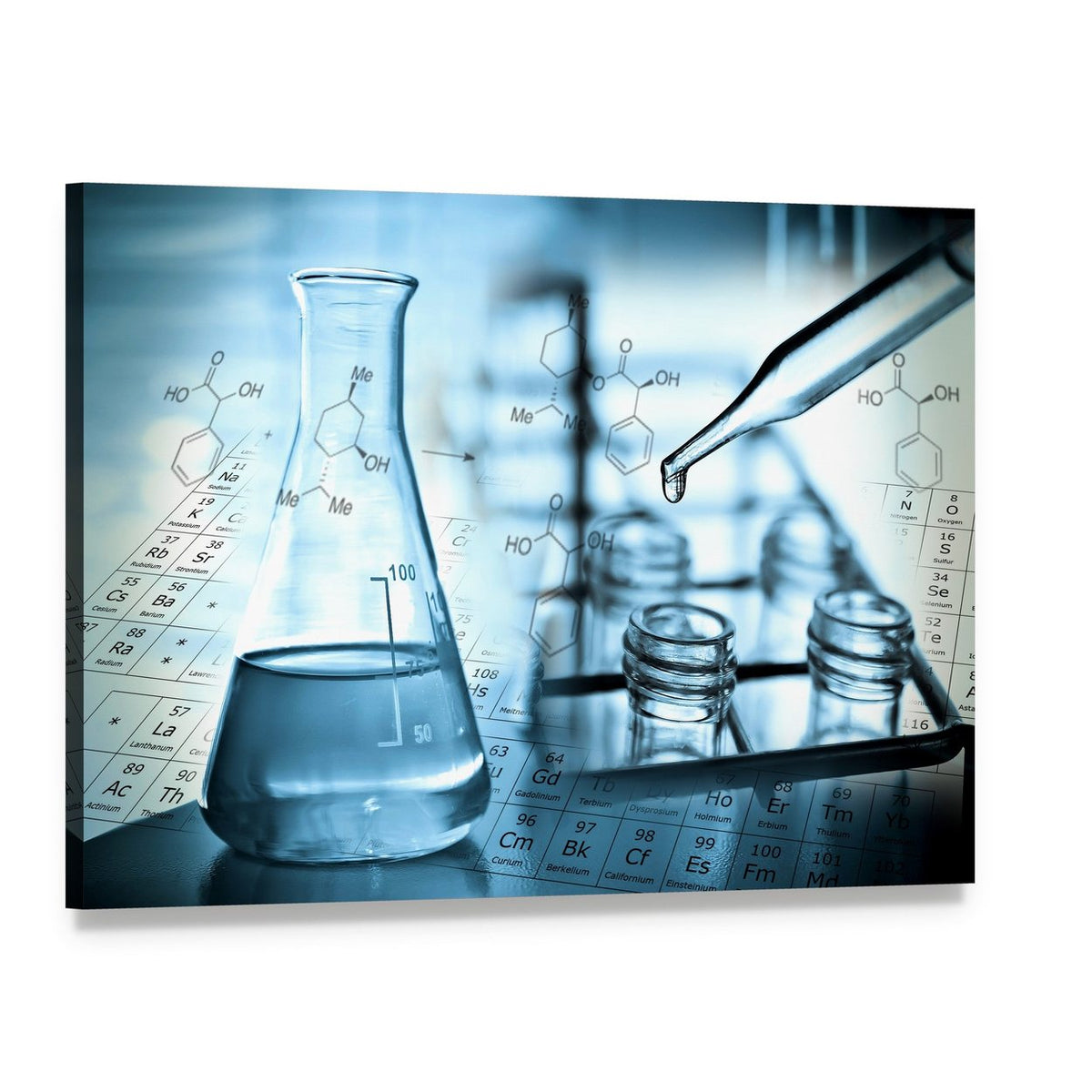 Laboratory Dropper Over Test Tube Canvas Wall Art, single panel gallery wrapped canvas, angled product view