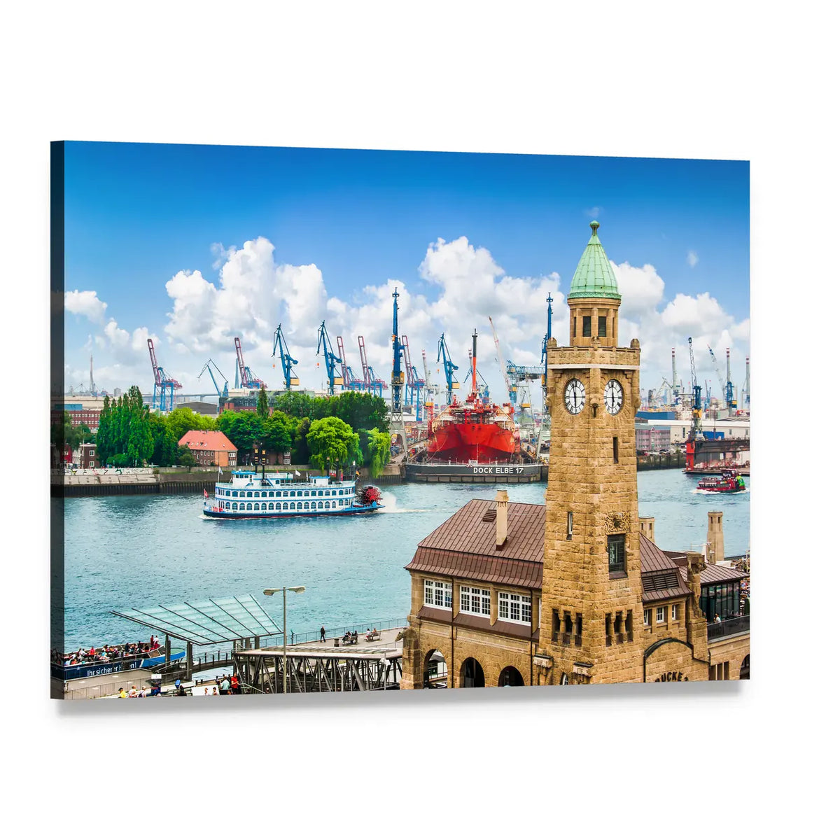 Paddle Steamer on Elbe River Canvas Wall Art, single panel gallery wrapped canvas, angled product view