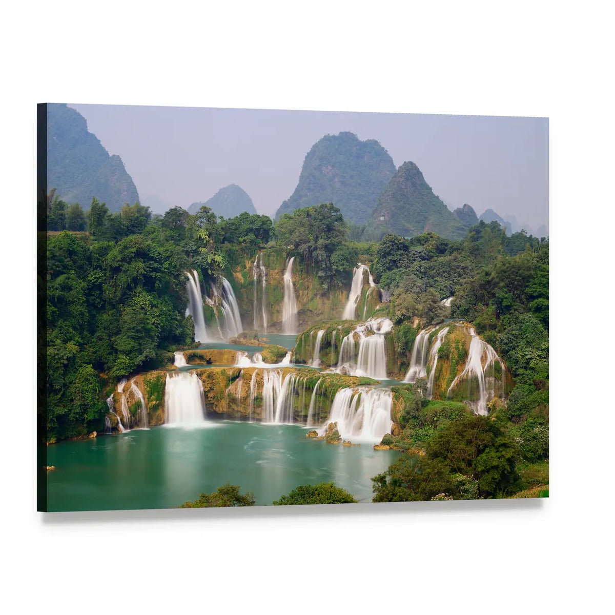 Ban Goic Waterfall and Turquoise River Canvas Wall Art, single panel gallery wrapped canvas, angled product view