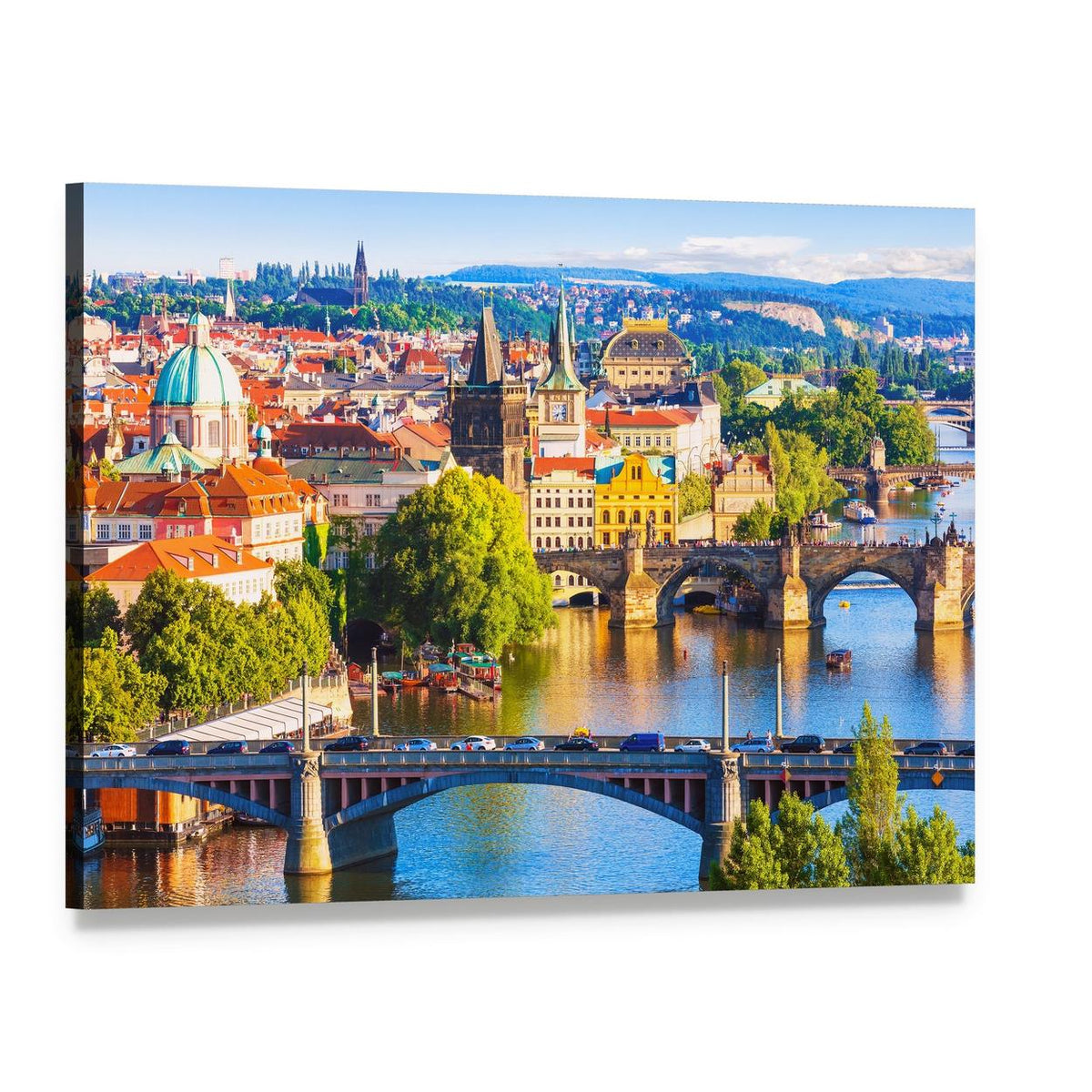 Vltava River and Old Town Skyline Canvas Wall Art, single panel gallery wrapped canvas, angled product view