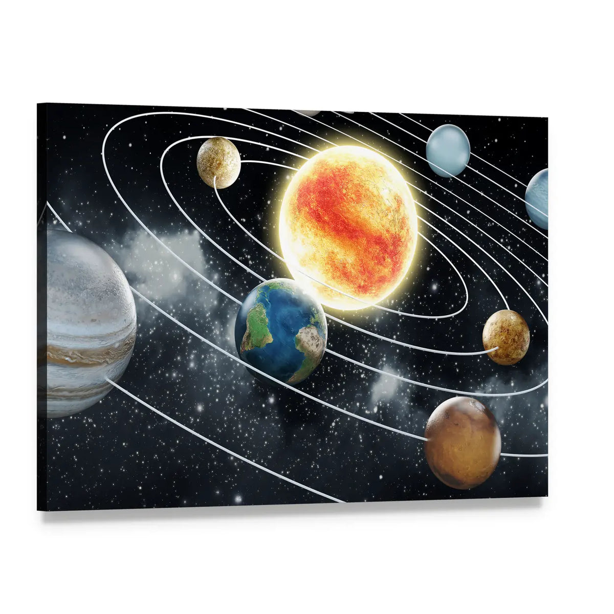 Solar System with Eight Planets Canvas Wall Art, single panel gallery wrapped canvas, angled product view