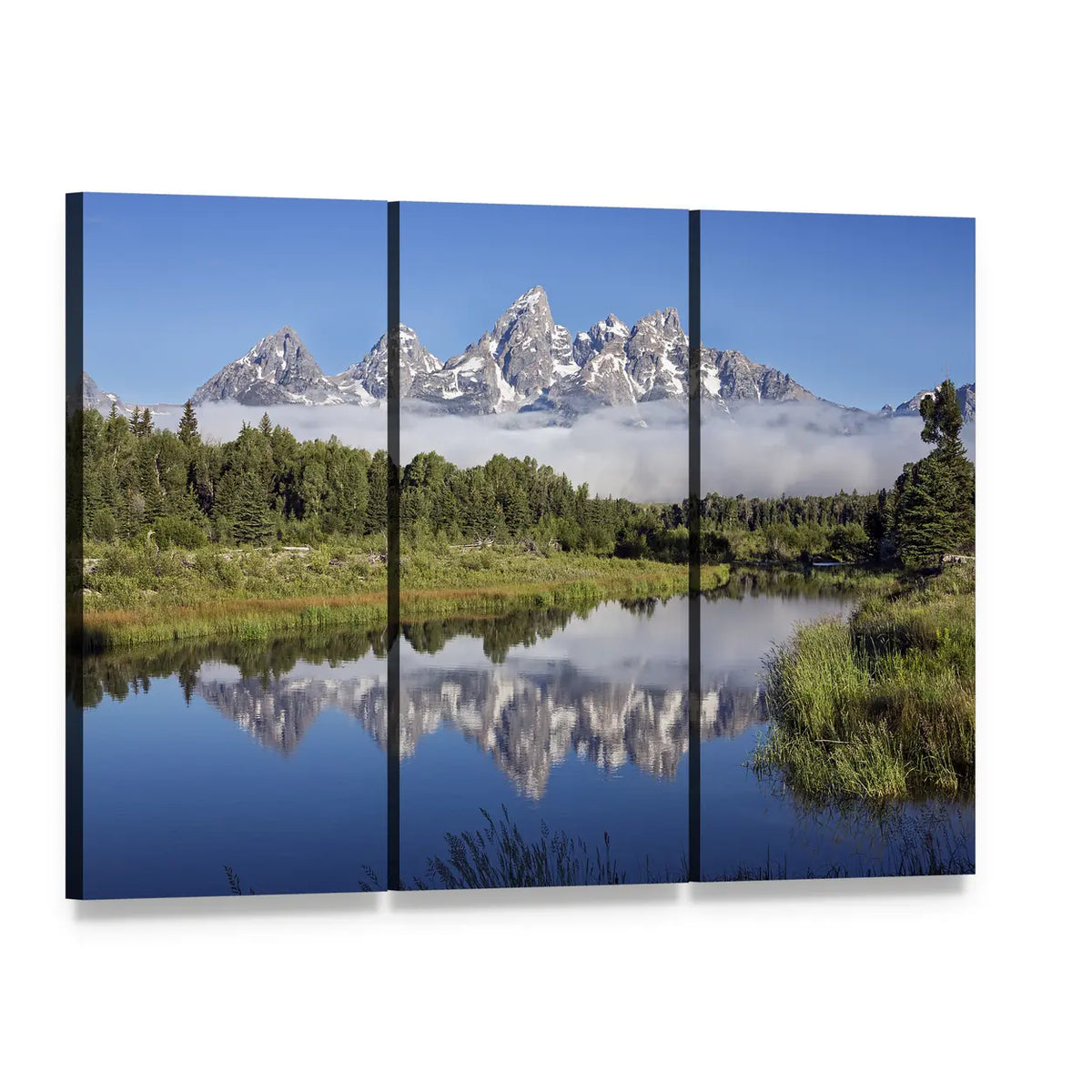 Sank River Reflections Canvas Wall Art, 3 panel 3 Horizontal layout gallery wrapped canvas set, angled product view