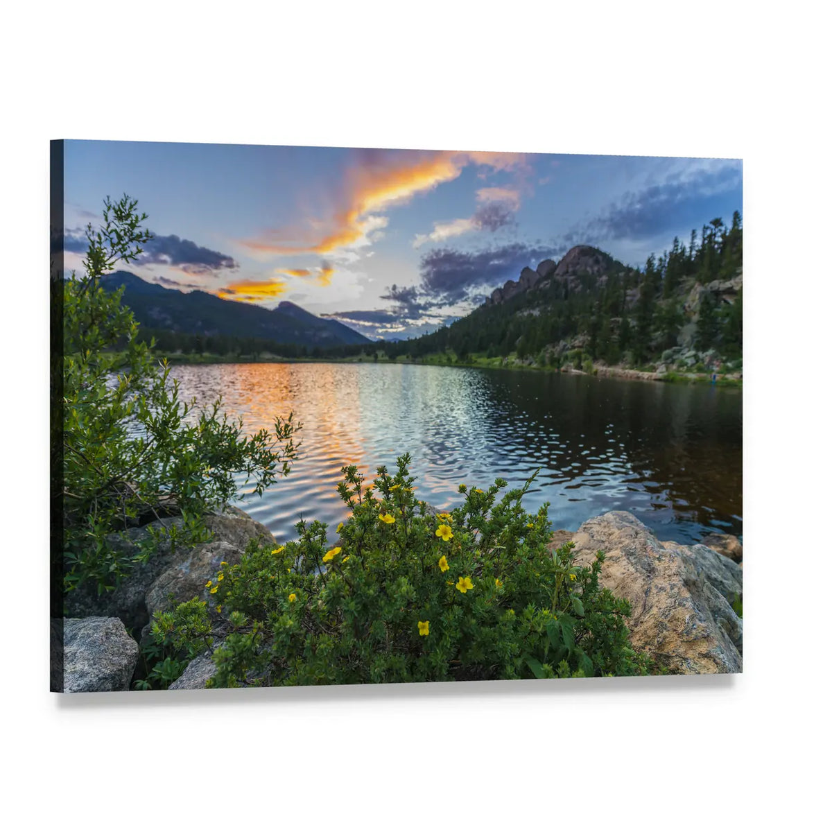 Sunset Over Lily Lake Canvas Wall Art, single panel gallery wrapped canvas, angled product view