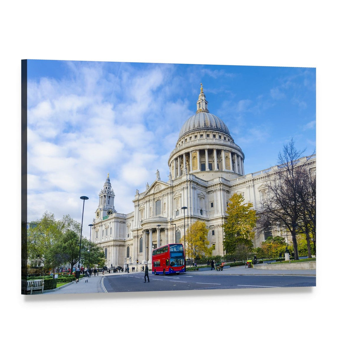 St Paul's Cathedral with Red Double-decker Canvas Wall Art, single panel gallery wrapped canvas, angled product view
