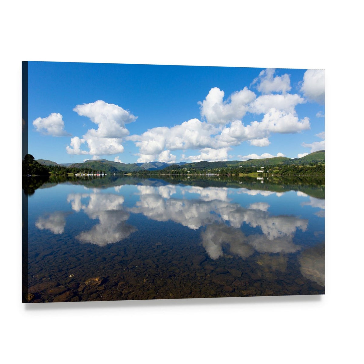 Ullswater Lake Cumbria Mountain Reflection Canvas Wall Art, single panel gallery wrapped canvas, angled product view