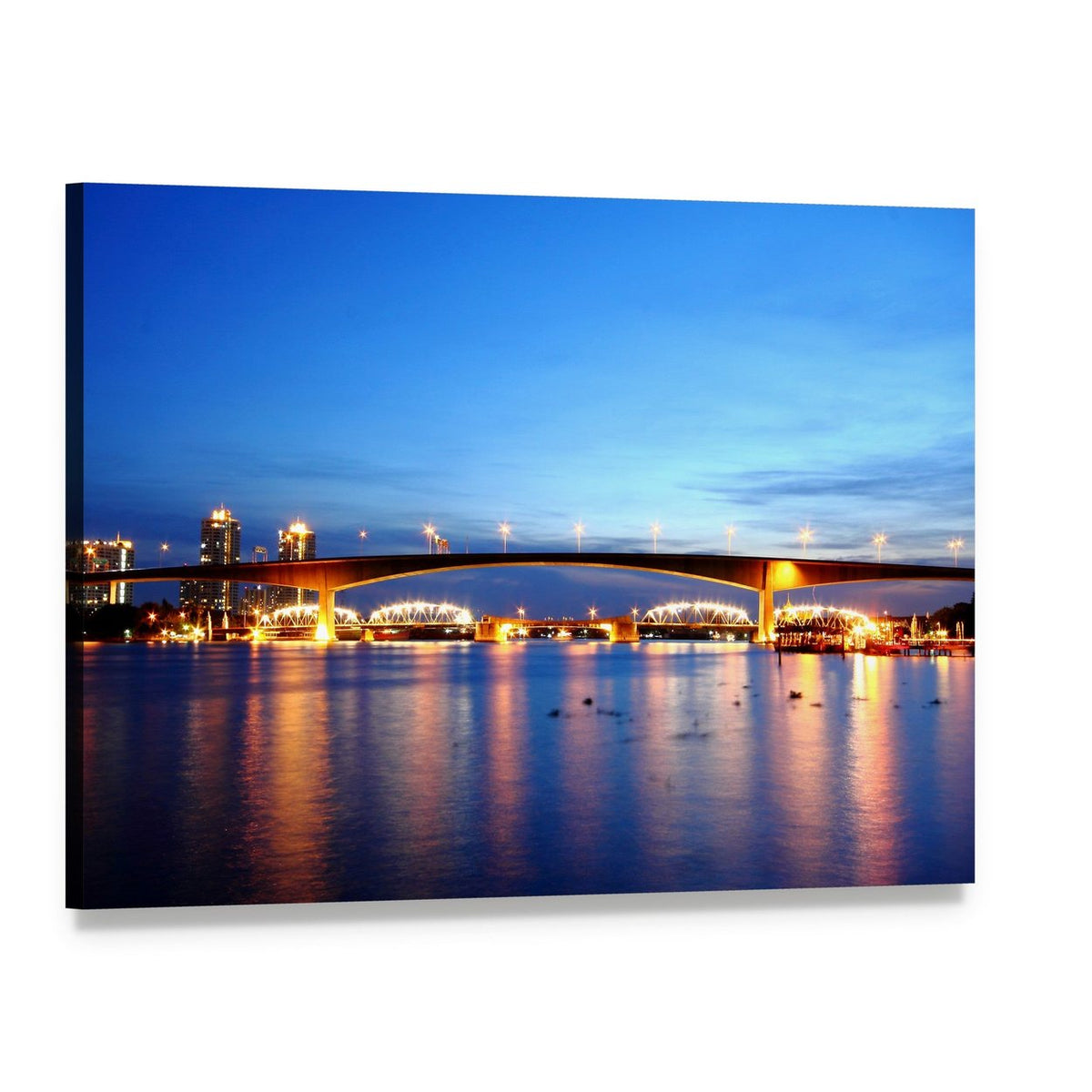 Rama 9 Bridge Night View Bangkok Canvas Wall Art, single panel gallery wrapped canvas, angled product view