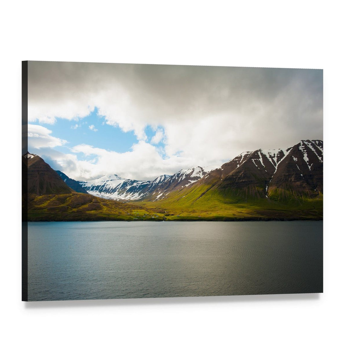 Olafsfjordur Winter Landscape Canvas Wall Art, single panel gallery wrapped canvas, angled product view